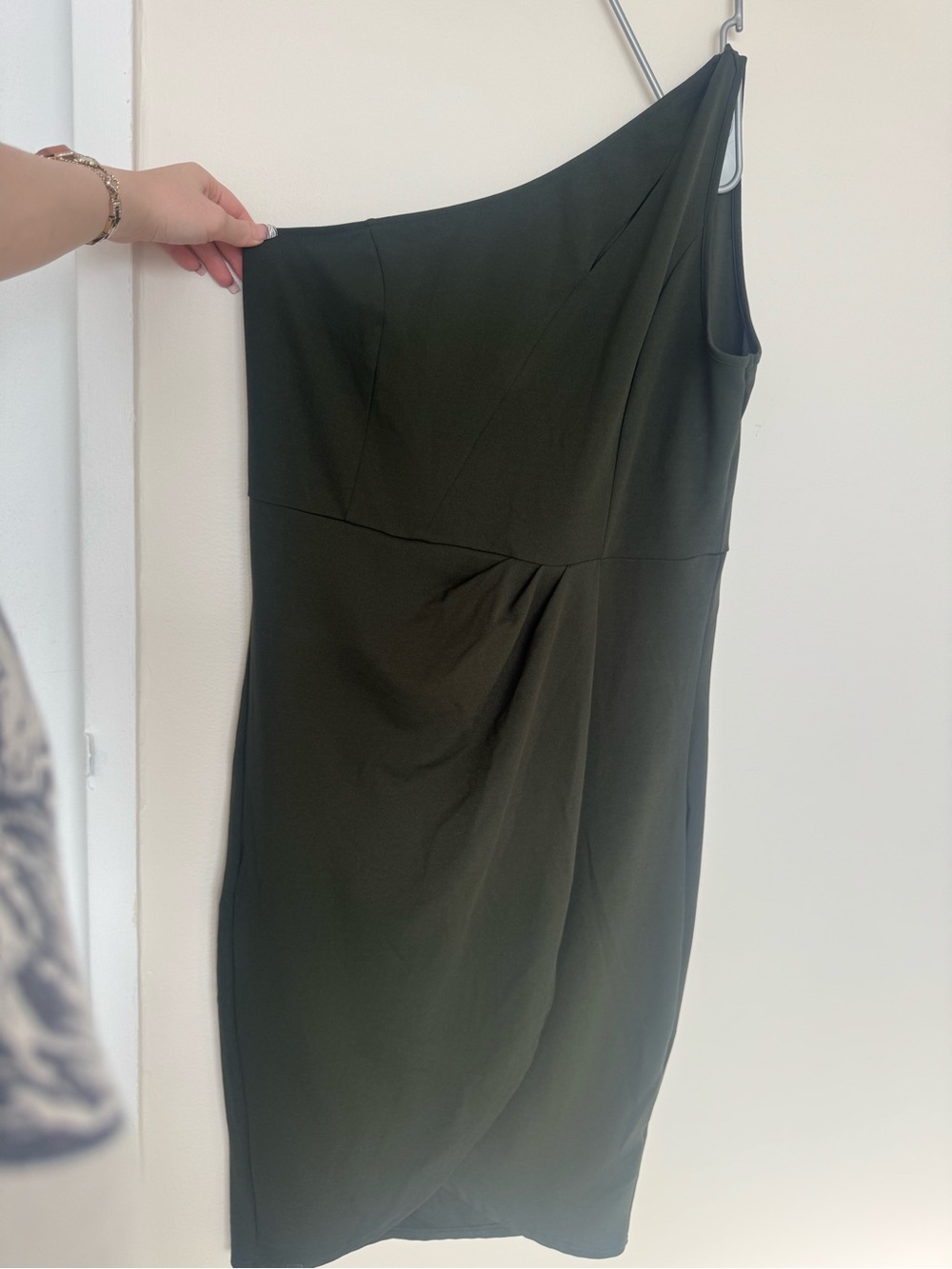 One-Shoulder Dark Olive Sheath Dress